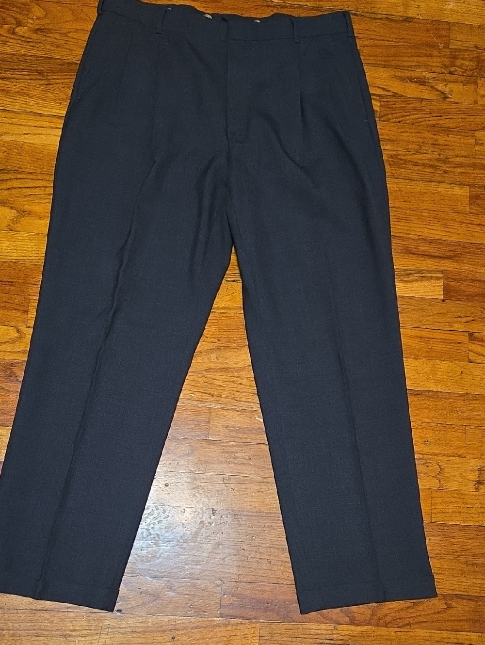 Vintage LANDS END Pants Mens 38x30.5 Gray Wool Pleated Dress Slacks USA Cuffed